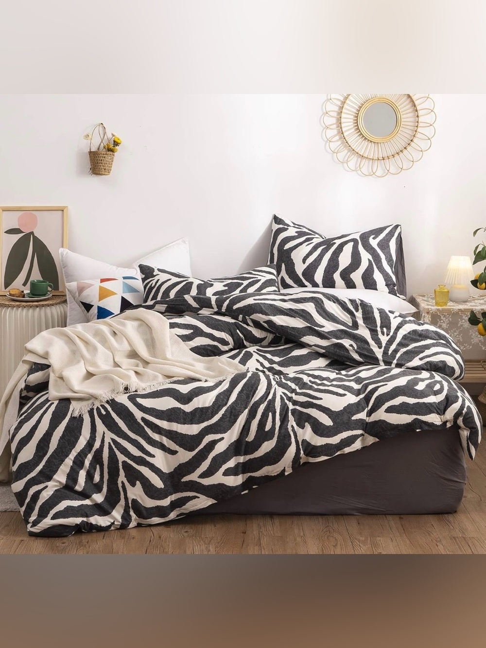 Zebra Print Duvet Cover Set - Black and White